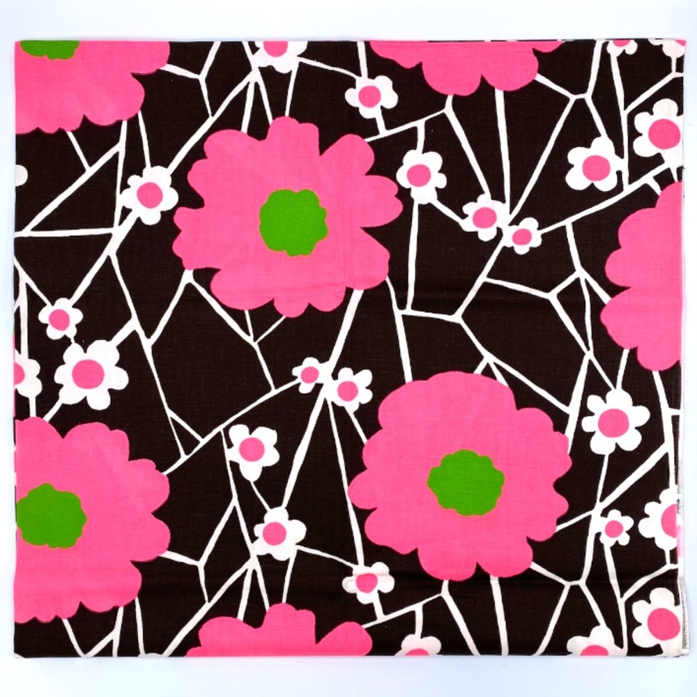 Floral Vintage Cotton Fabric - Pink, Green, Brown Motif - 2 Yards